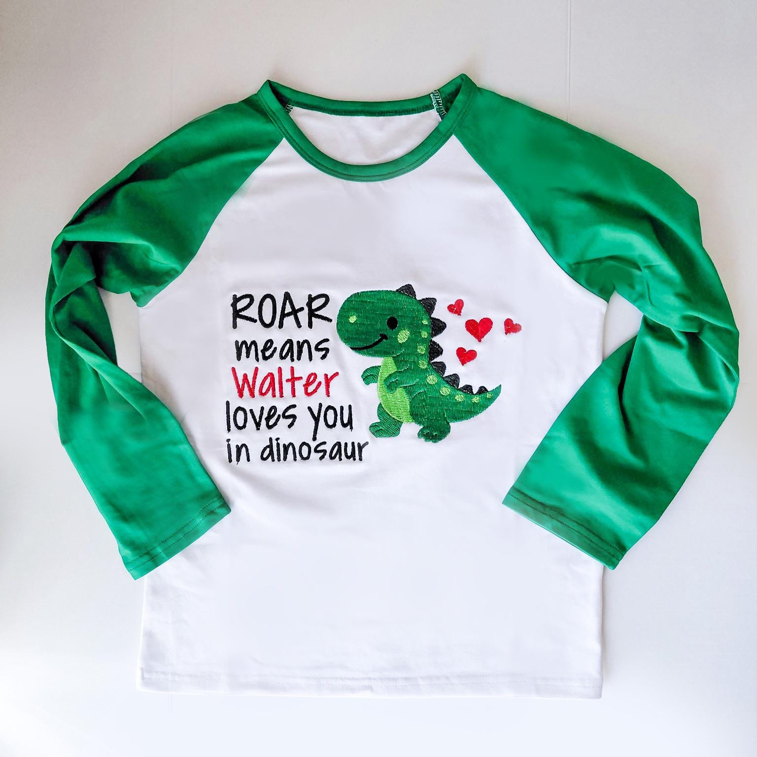 Monogrammed Valentine's Day Boy Outfit: Rawer means I love you in dinosaur with name