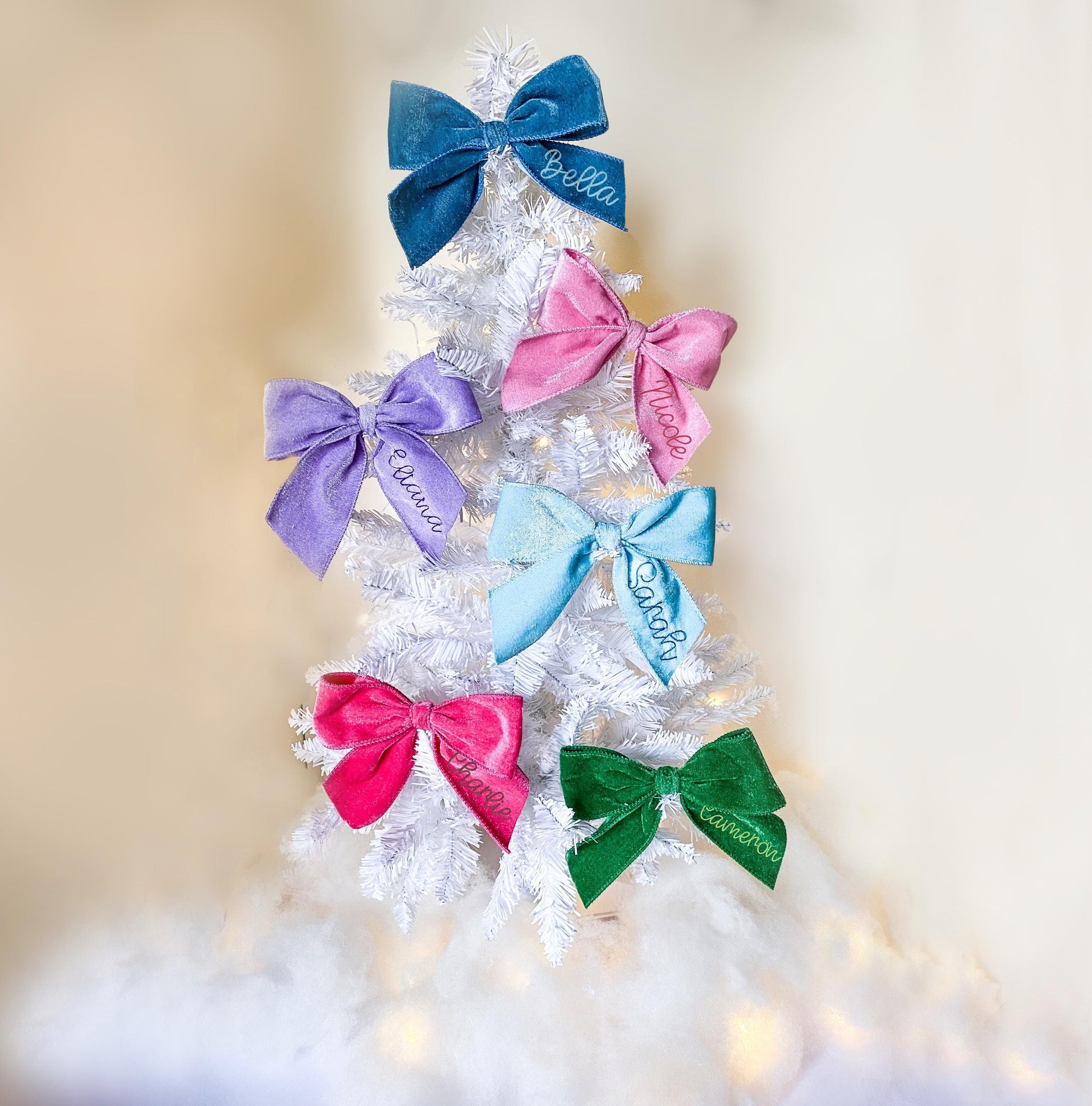 Monogrammed Velvet Christmas Tree Bow Ornament: Personalized Keepsake