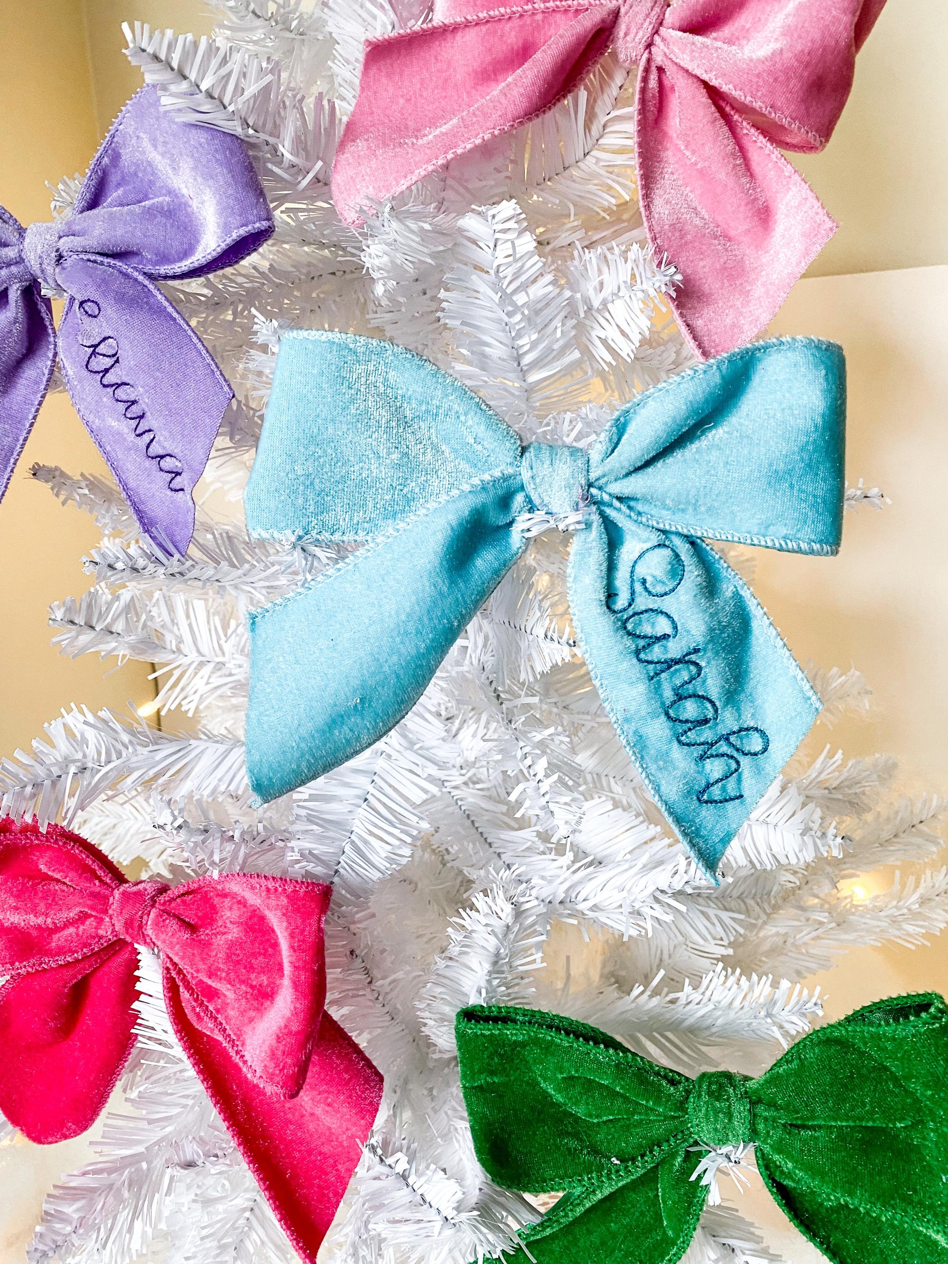Monogrammed Velvet Christmas Tree Bow Ornament: Personalized Keepsake