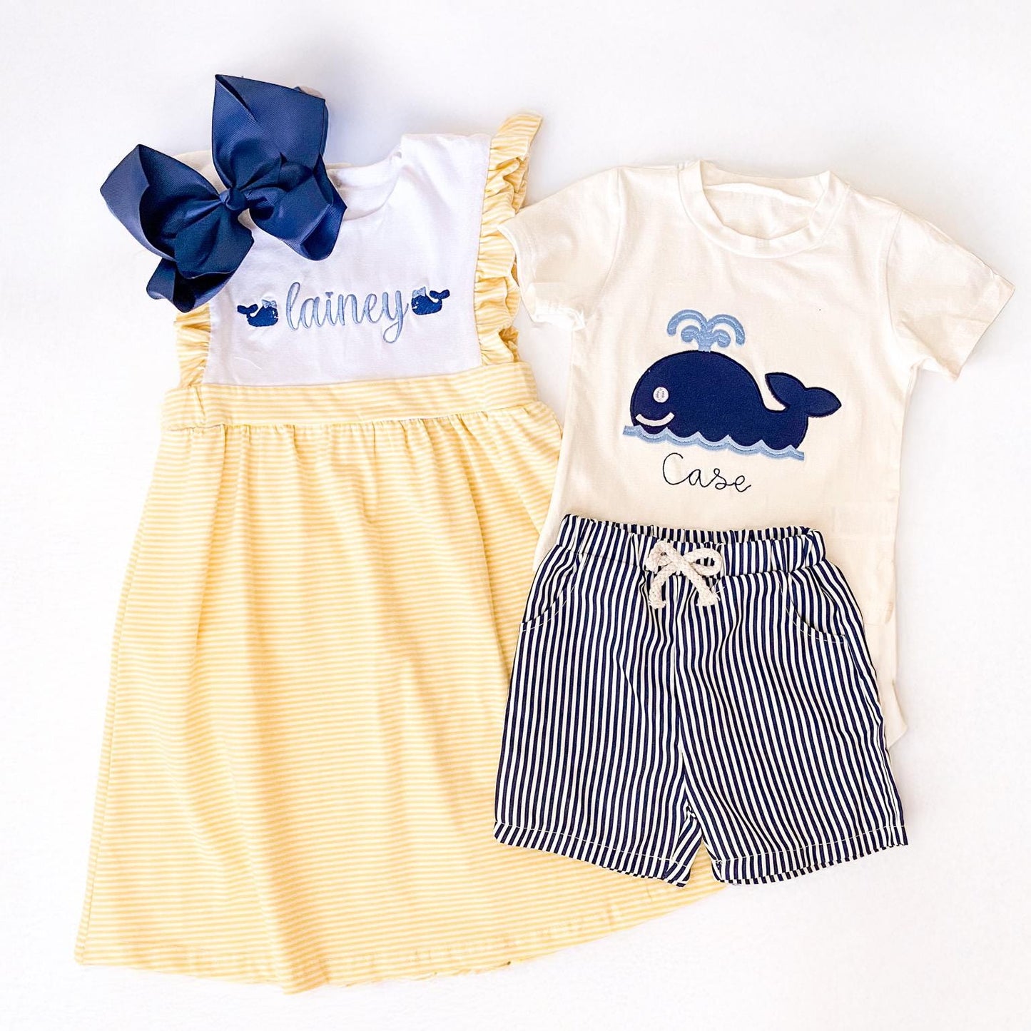 Monogrammed Whale Outfit: Embroidered Matching Sibling Set