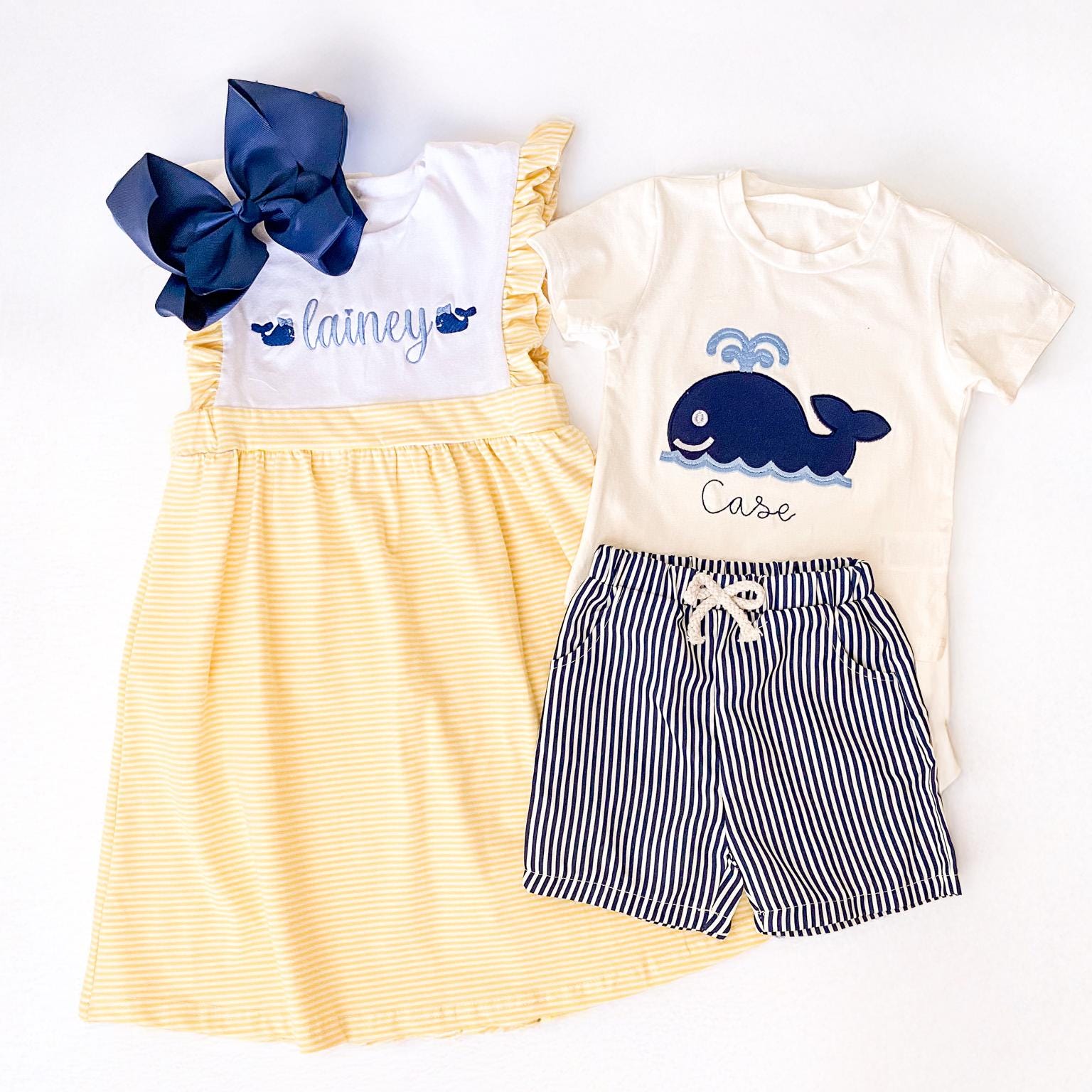 Monogrammed Whale Outfit: Embroidered Matching Sibling Set