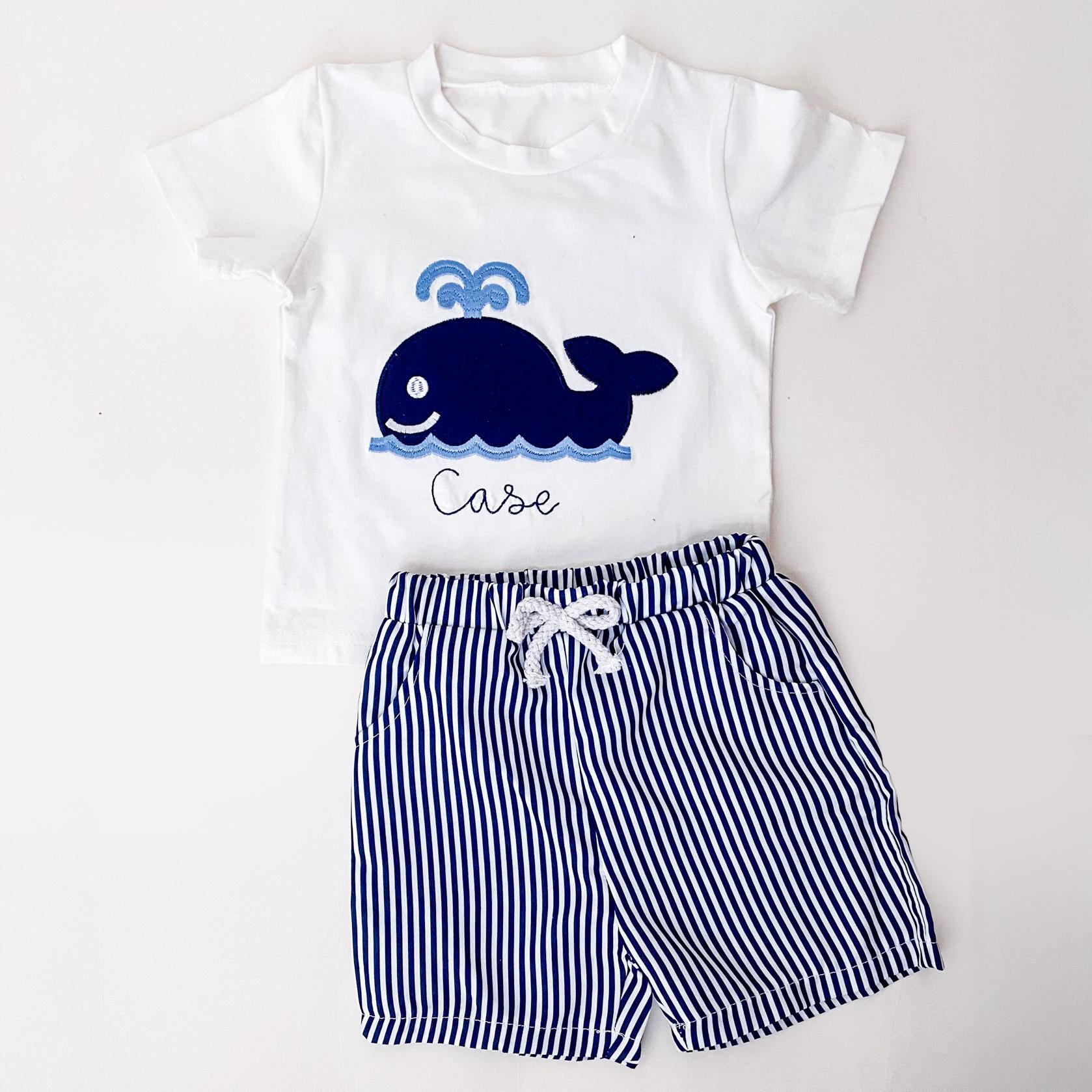 Monogrammed Whale Outfit: Embroidered Matching Sibling Set