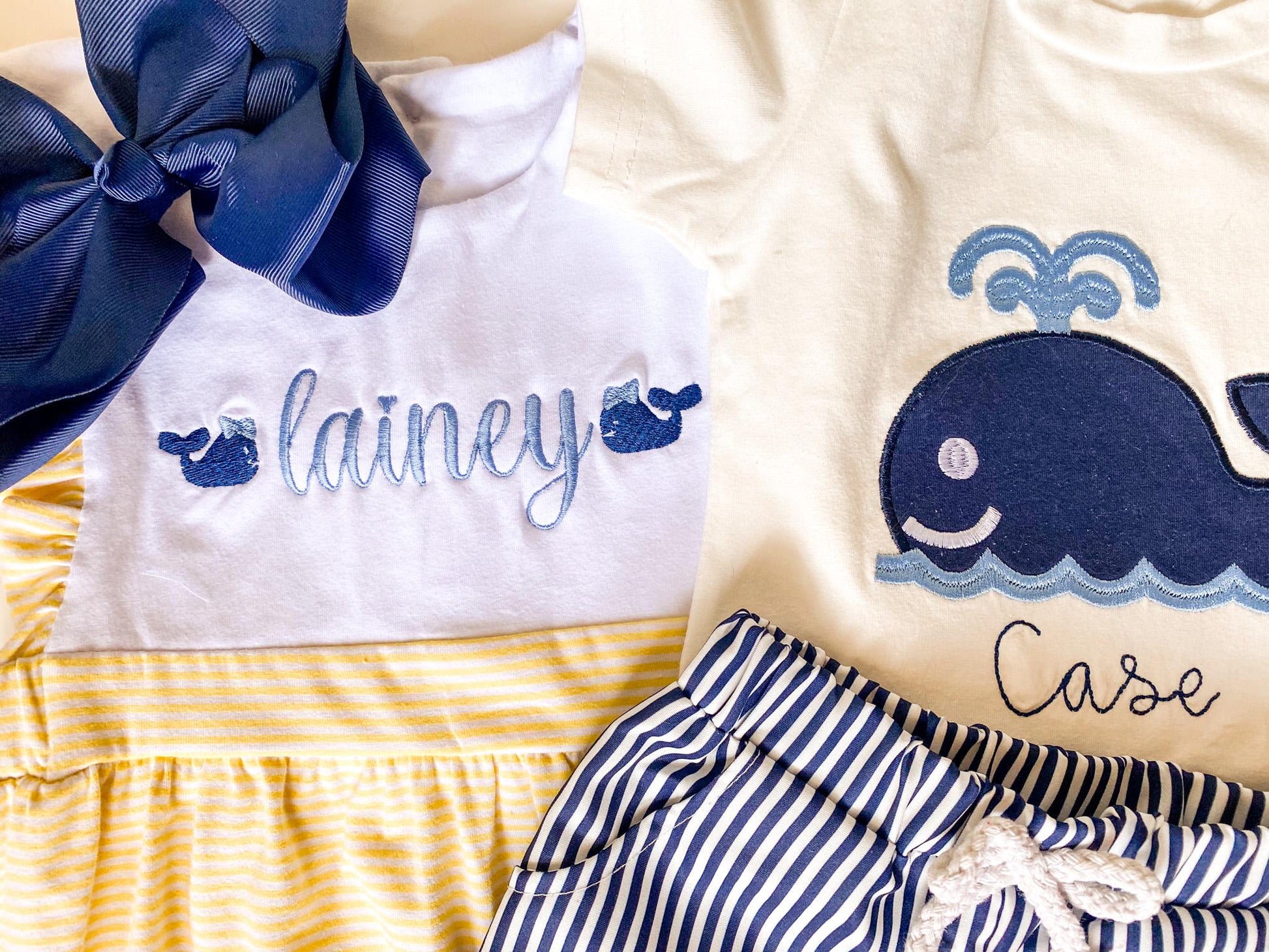 Monogrammed Whale Outfit: Embroidered Matching Sibling Set