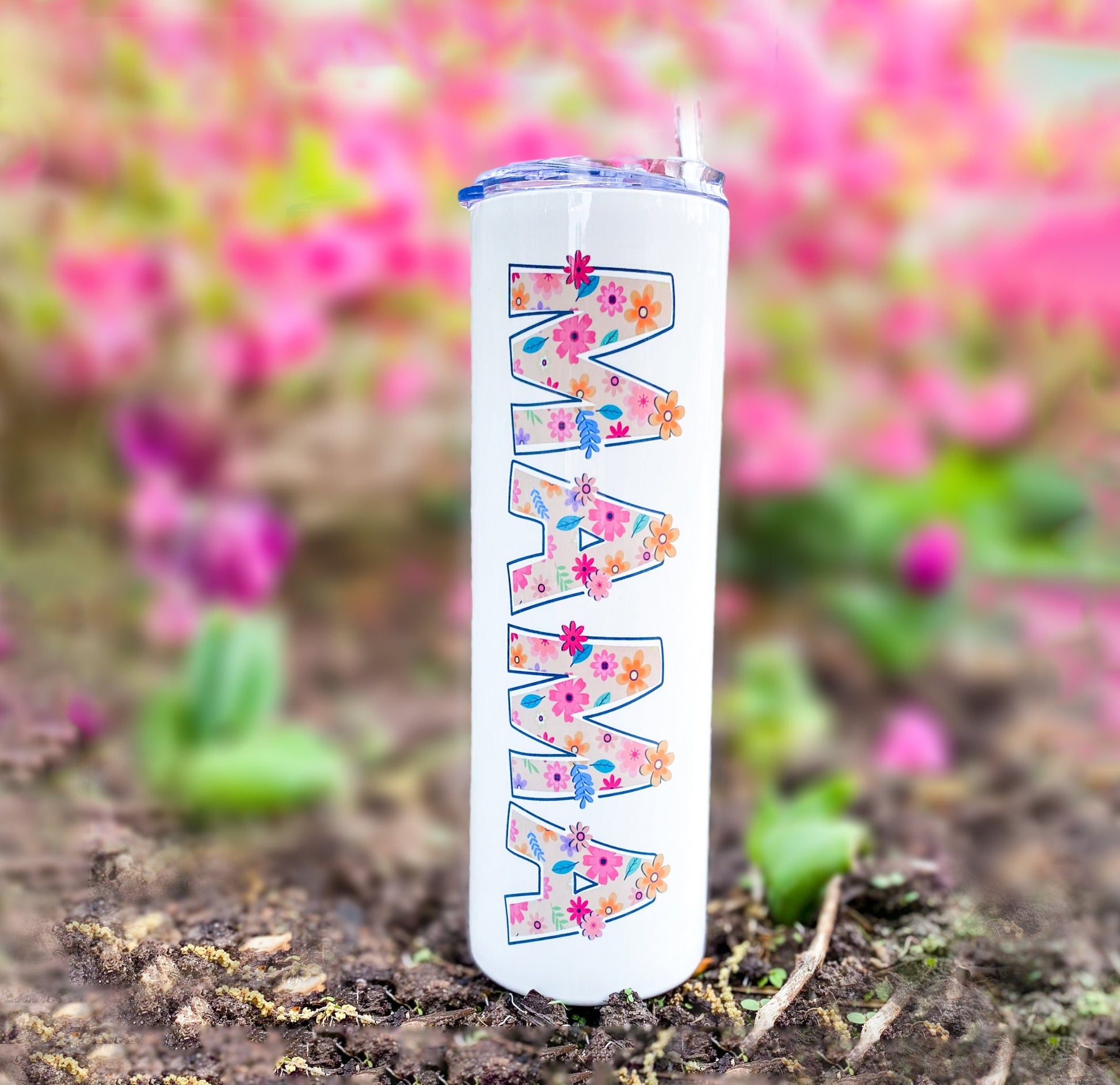 Mother's Day Mama Floral Tumbler, Personalized Stainless Steel 30 OZ Skinny Cup