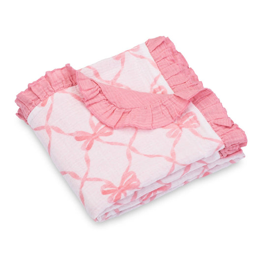 Muslin Quilt Baby & Kids Ruffle Blanket Beautiful Bows - Savannah Creations