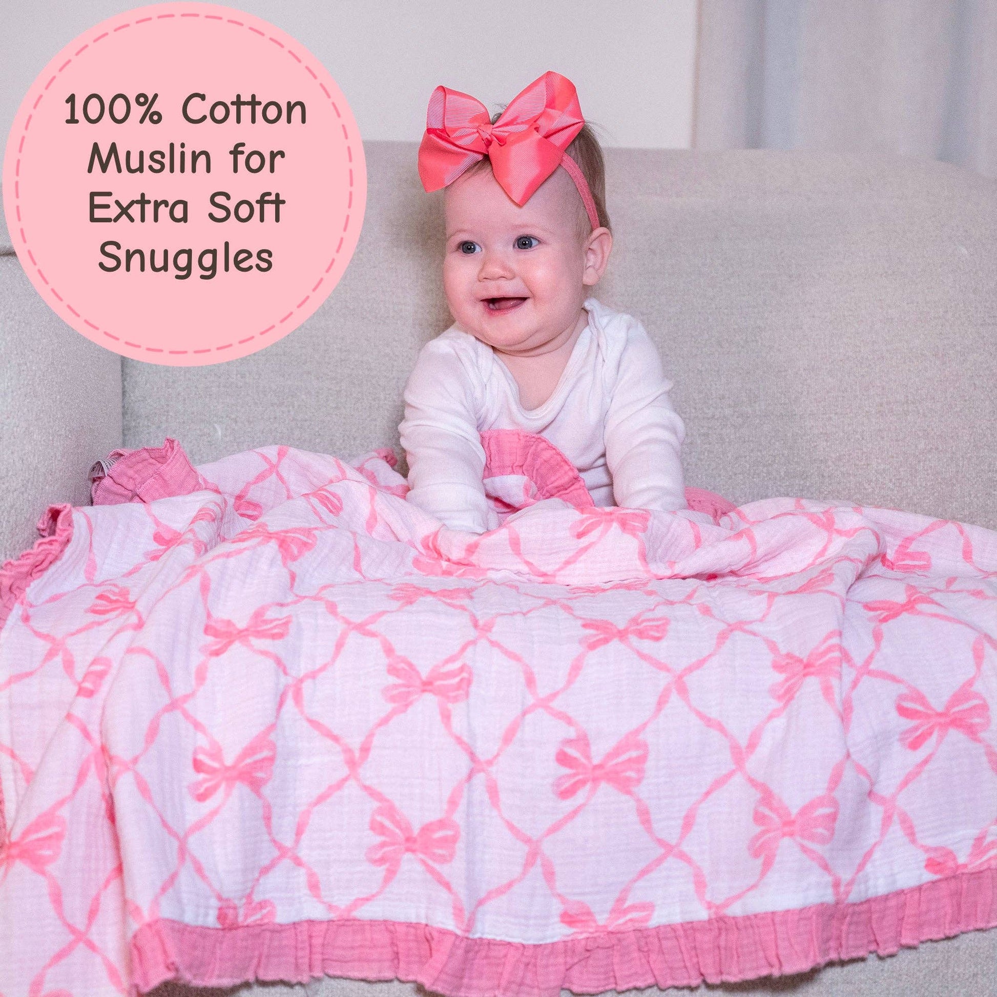 Muslin Quilt Baby & Kids Ruffle Blanket Beautiful Bows - Savannah Creations
