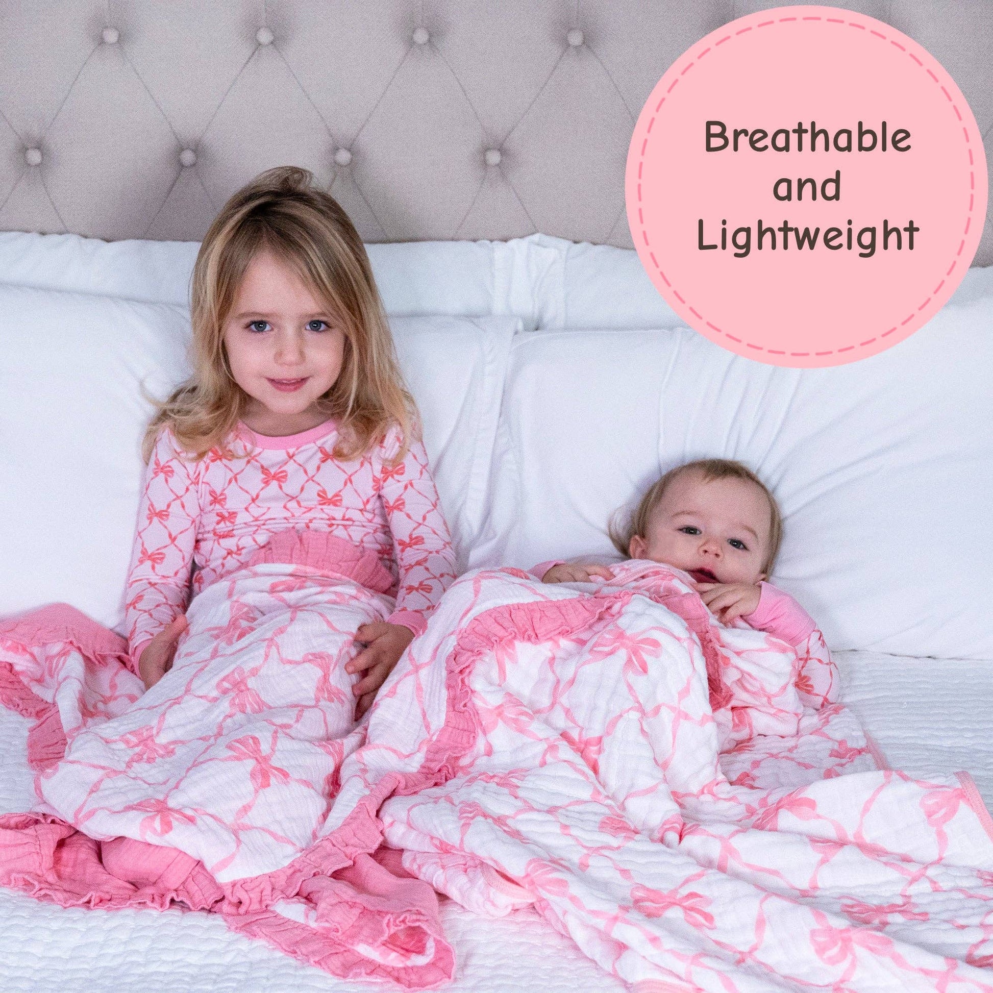 Muslin Quilt Baby & Kids Ruffle Blanket Beautiful Bows - Savannah Creations