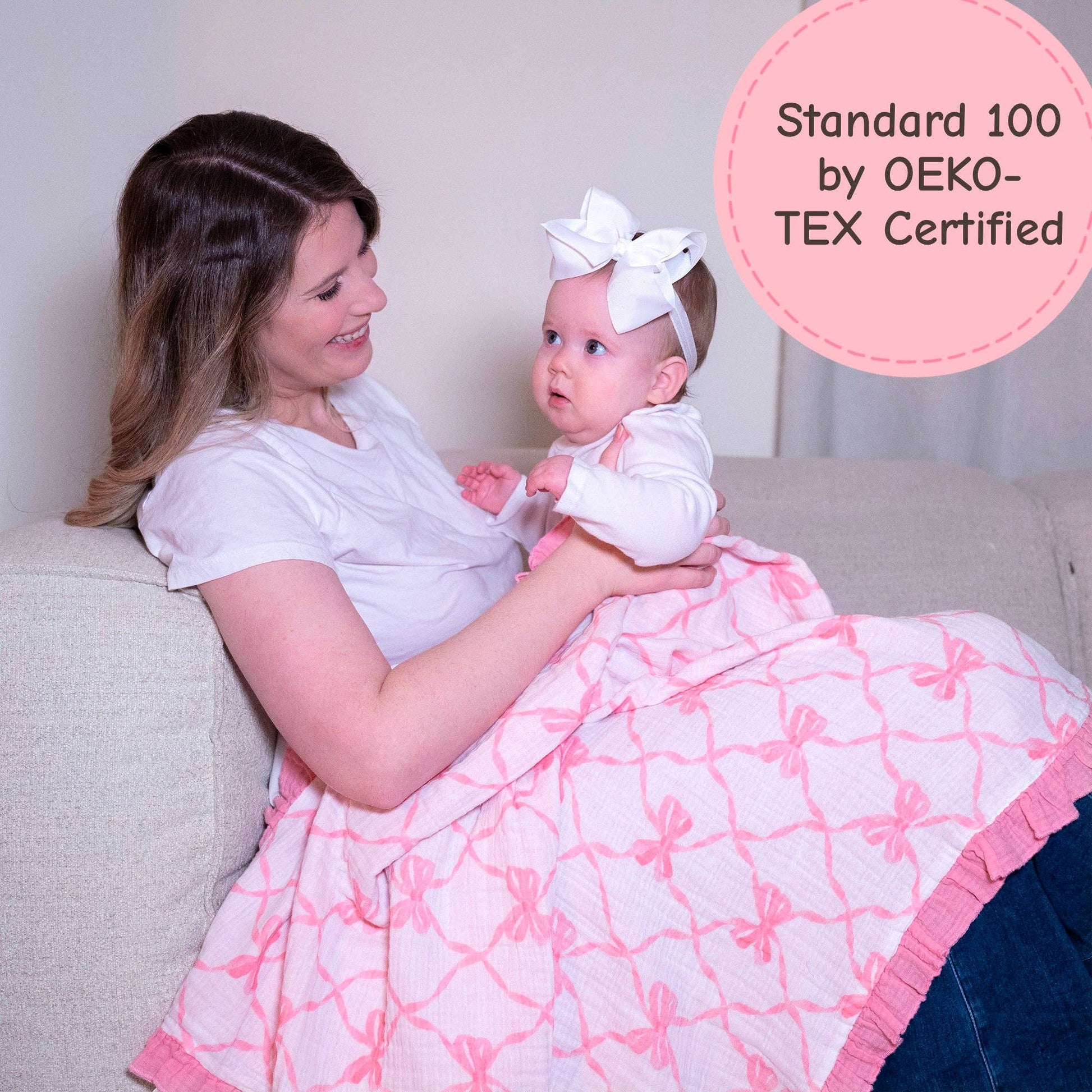 Muslin Quilt Baby & Kids Ruffle Blanket Beautiful Bows - Savannah Creations