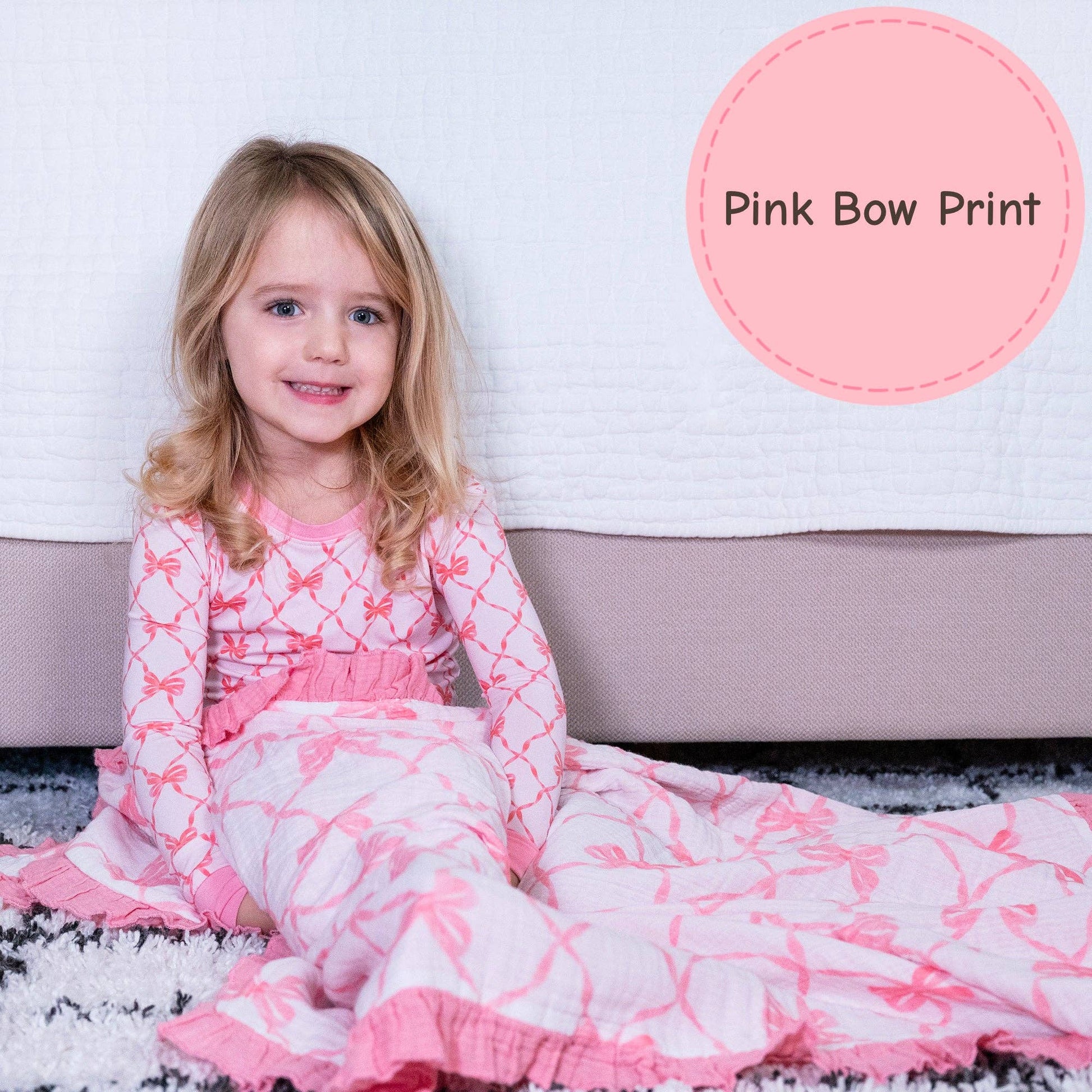 Muslin Quilt Baby & Kids Ruffle Blanket Beautiful Bows - Savannah Creations