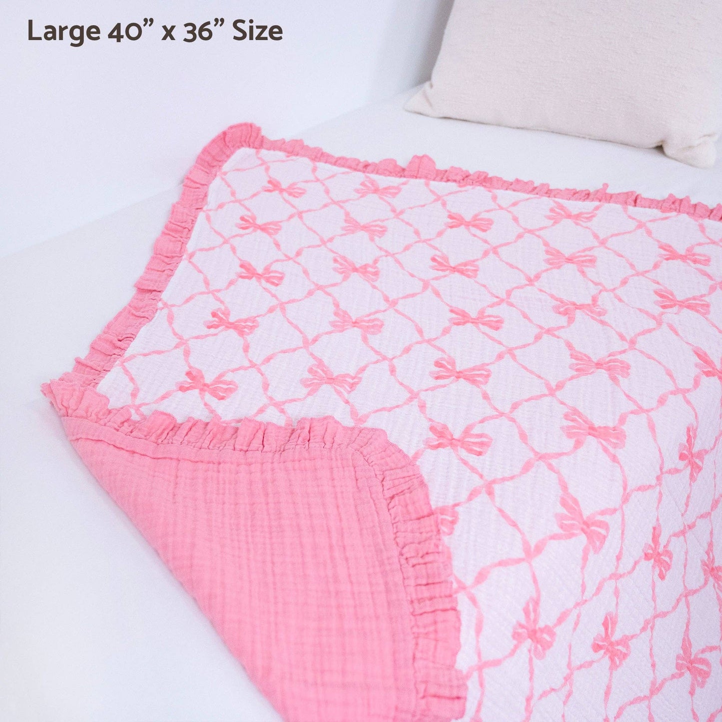 Muslin Quilt Baby & Kids Ruffle Blanket Beautiful Bows - Savannah Creations