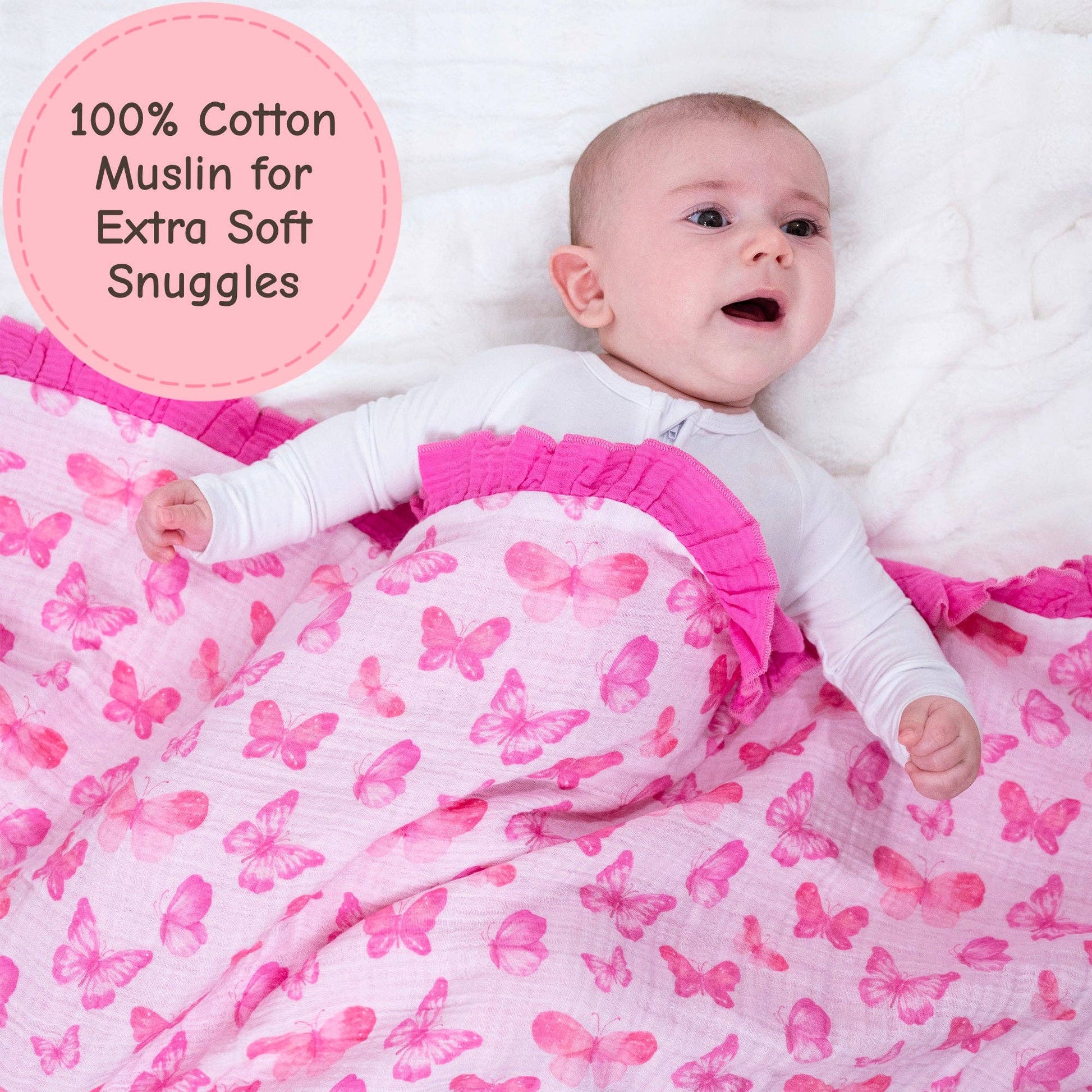 Muslin Quilt Baby & Kids Ruffle Blanket Butterfly - Savannah Creations