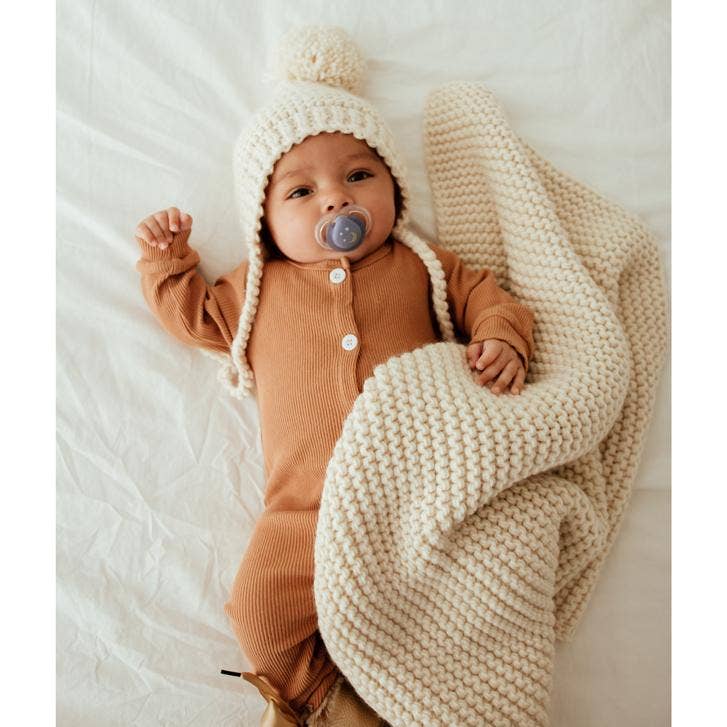 Natural Garter Garter Stitch Knit Baby Blanket - Savannah Creations