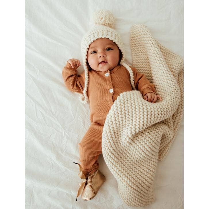 Natural Garter Garter Stitch Knit Baby Blanket - Savannah Creations