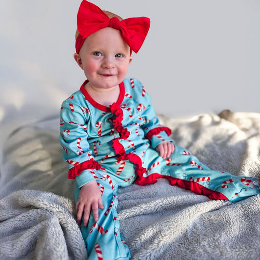 Baby Girl Candy Cane Ruffle Pajamas