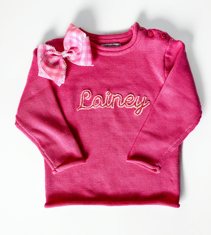 Monogrammed Felted Name Cotton Sweater, Kids Rollneck, Gift