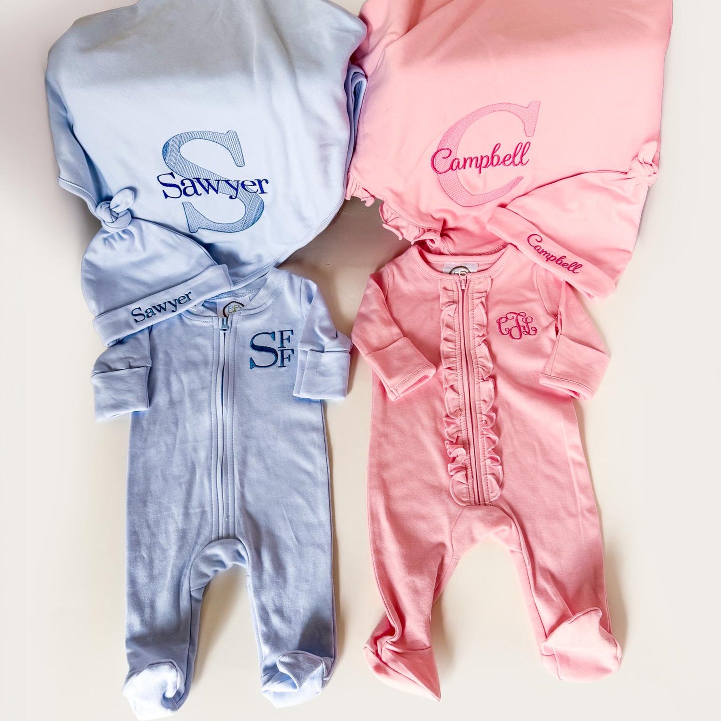 Personalized Baby Coming Home Set, Monogram Baby Gift Set, Newborn Blanket Hat Bib Sleeper Set, Baby Shower Gift, Hospital Outfit __etsy:8046942494