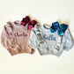 Monogrammed Baby Girl Chunky Knit Sweater, Personalized Name, Bow Outfit