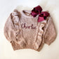 Monogrammed Baby Girl Chunky Knit Sweater, Personalized Name, Bow Outfit