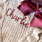 Monogrammed Baby Girl Chunky Knit Sweater, Personalized Name, Bow Outfit