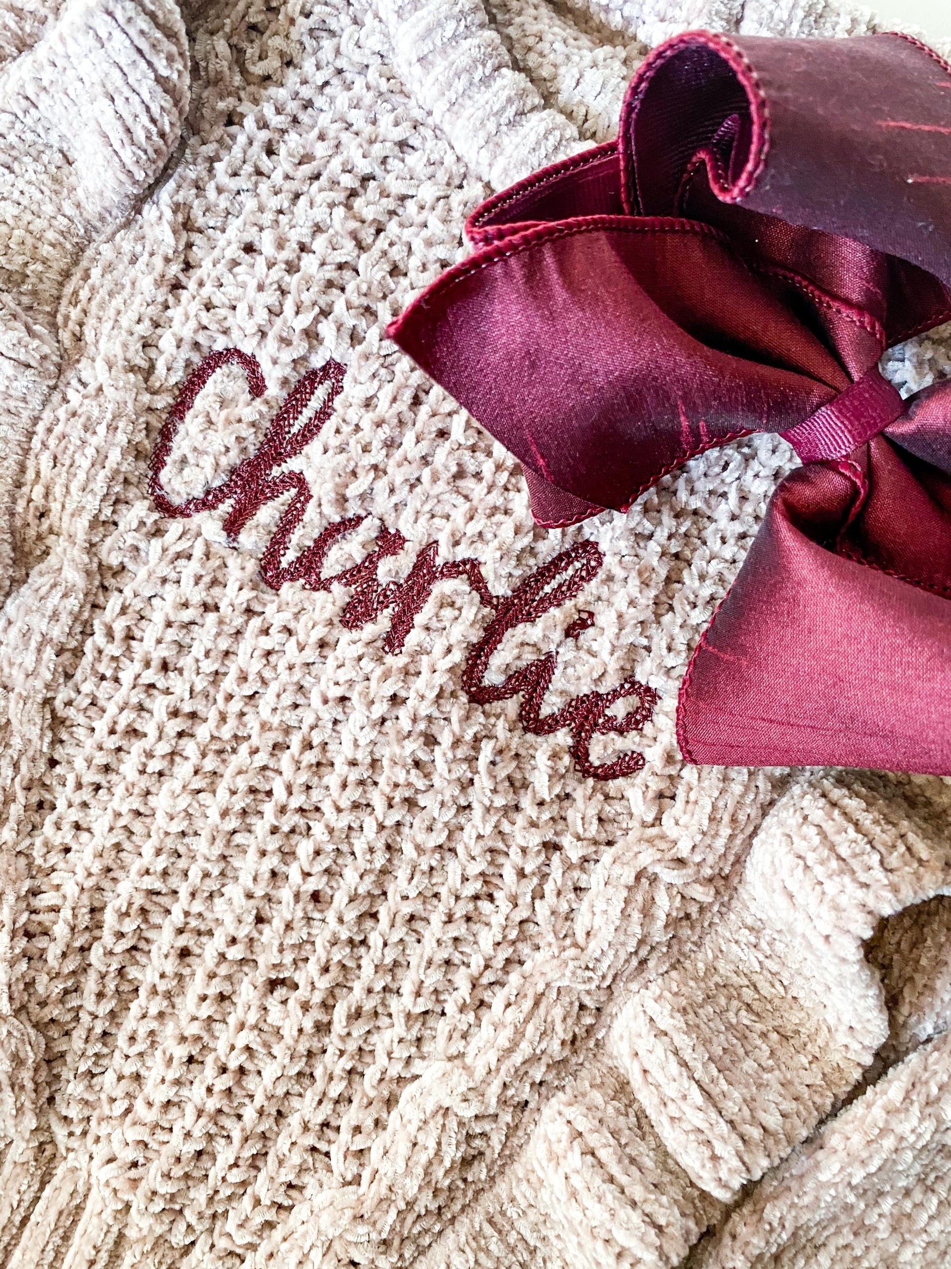 Monogrammed Baby Girl Chunky Knit Sweater, Personalized Name, Bow Outfit
