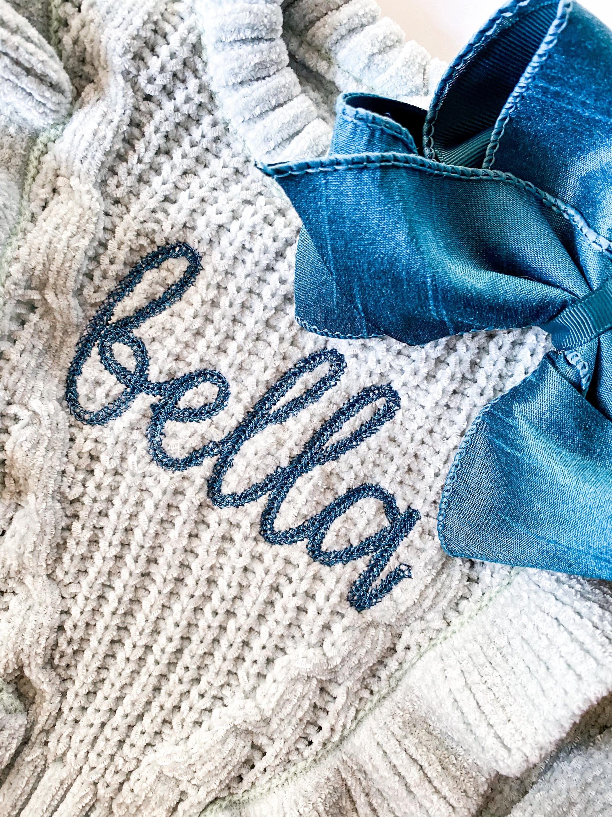 Monogrammed Baby Girl Chunky Knit Sweater, Personalized Name, Bow Outfit