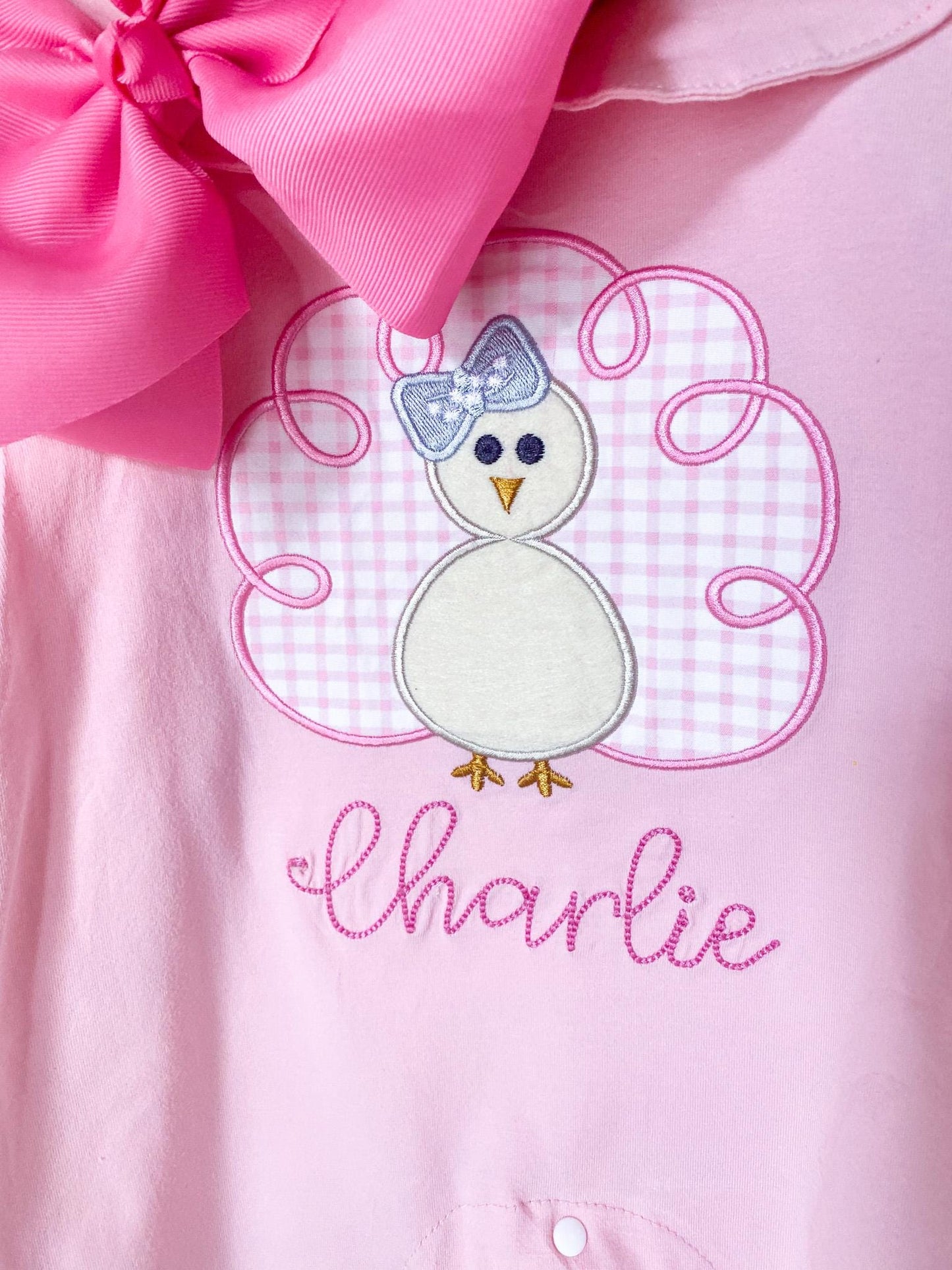 Personalized Baby Girl Thanksgiving Romper: Embroidered Turkey, Monogrammed