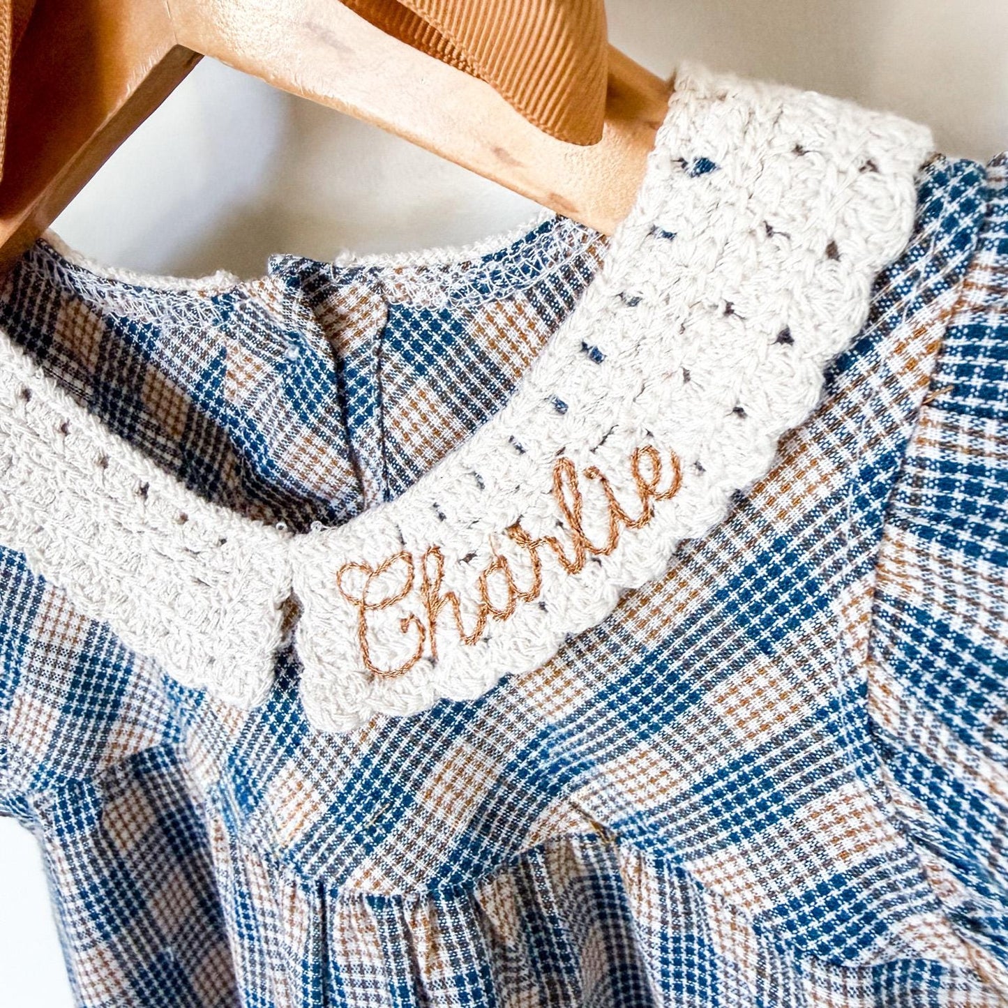 Monogrammed Plaid Dress | Embroidered Lace Collar, Boutique Toddler Outfit
