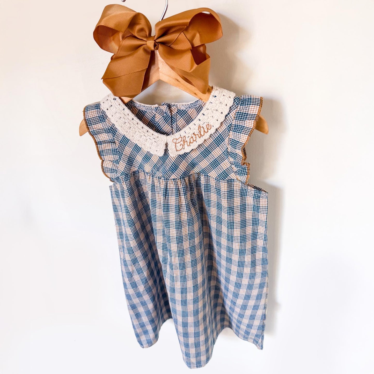 Monogrammed Plaid Dress | Embroidered Lace Collar, Boutique Toddler Outfit