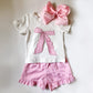 Monogrammed Bow Top & Ruffle Shorts Set: Coquette Baby Girl Outfit