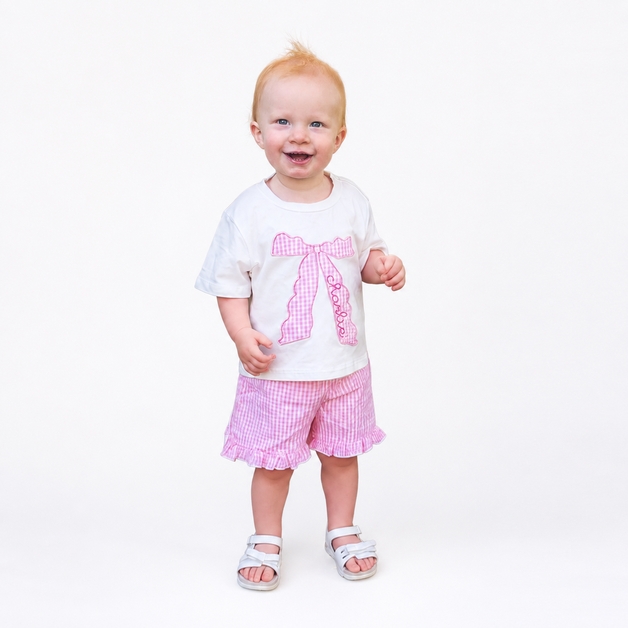 Personalized Bow Top & Ruffle Shorts Set for Girls – Summer Chic - Savannah Creations
