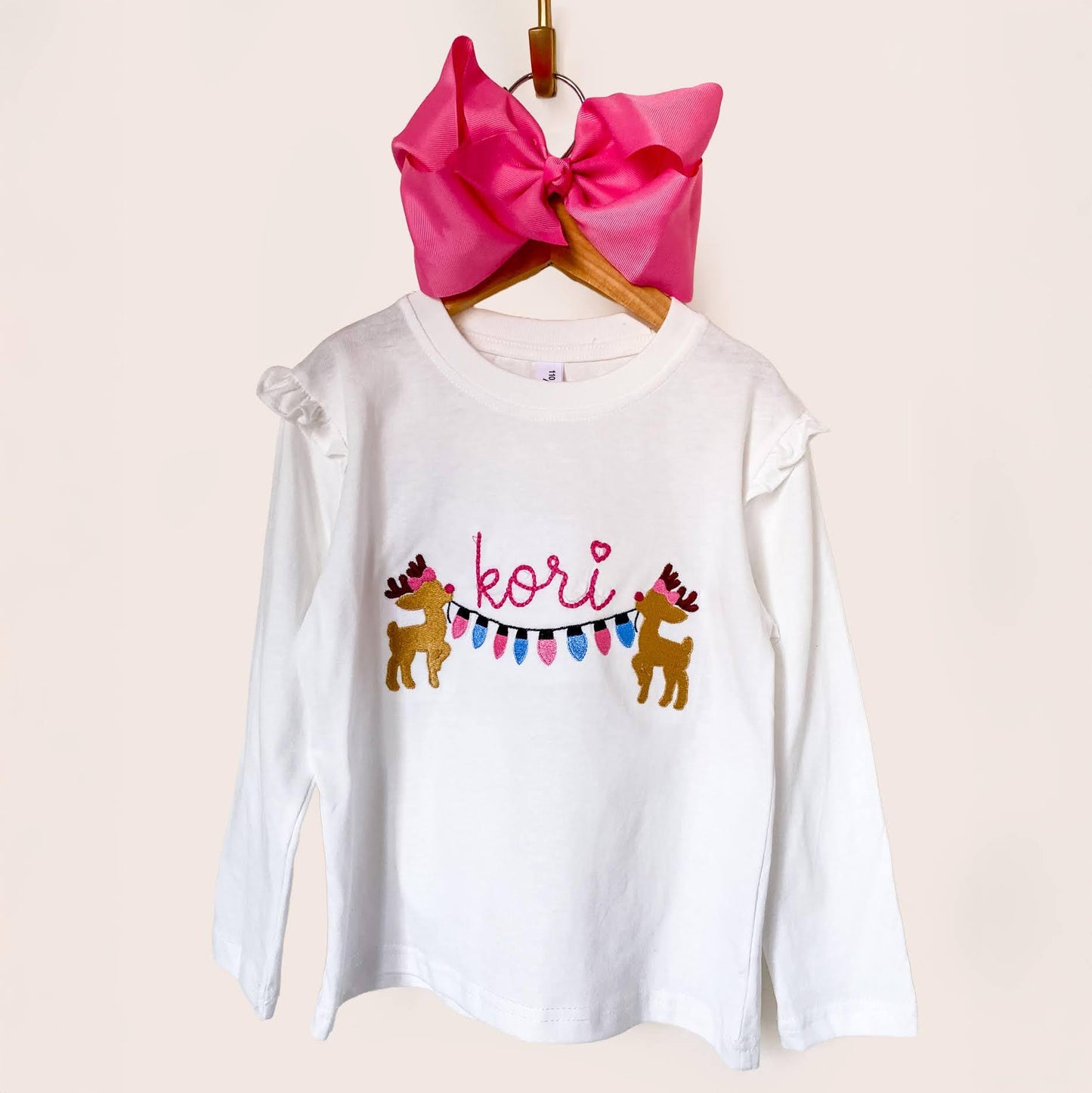 Monogrammed Christmas Shirt: Pima Cotton Reindeer Lights, Sibling Outfit