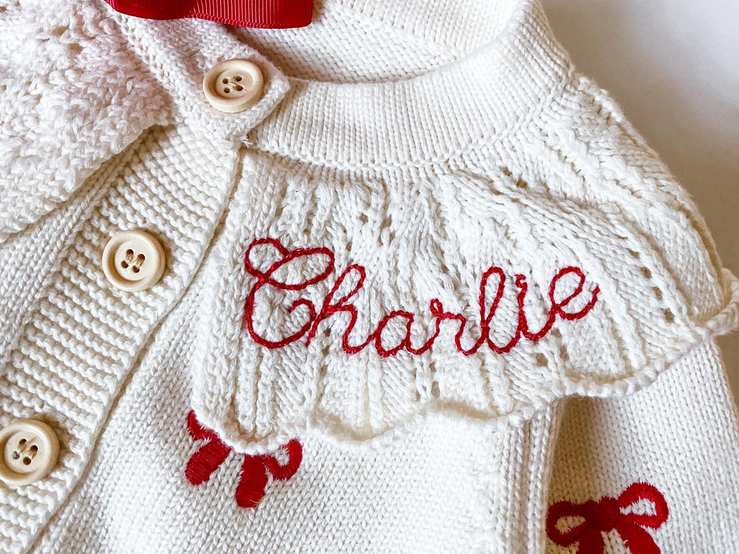 Personalized Baby Cardigan: Embroidered Name, Coquette Bow Sweater Valentine's