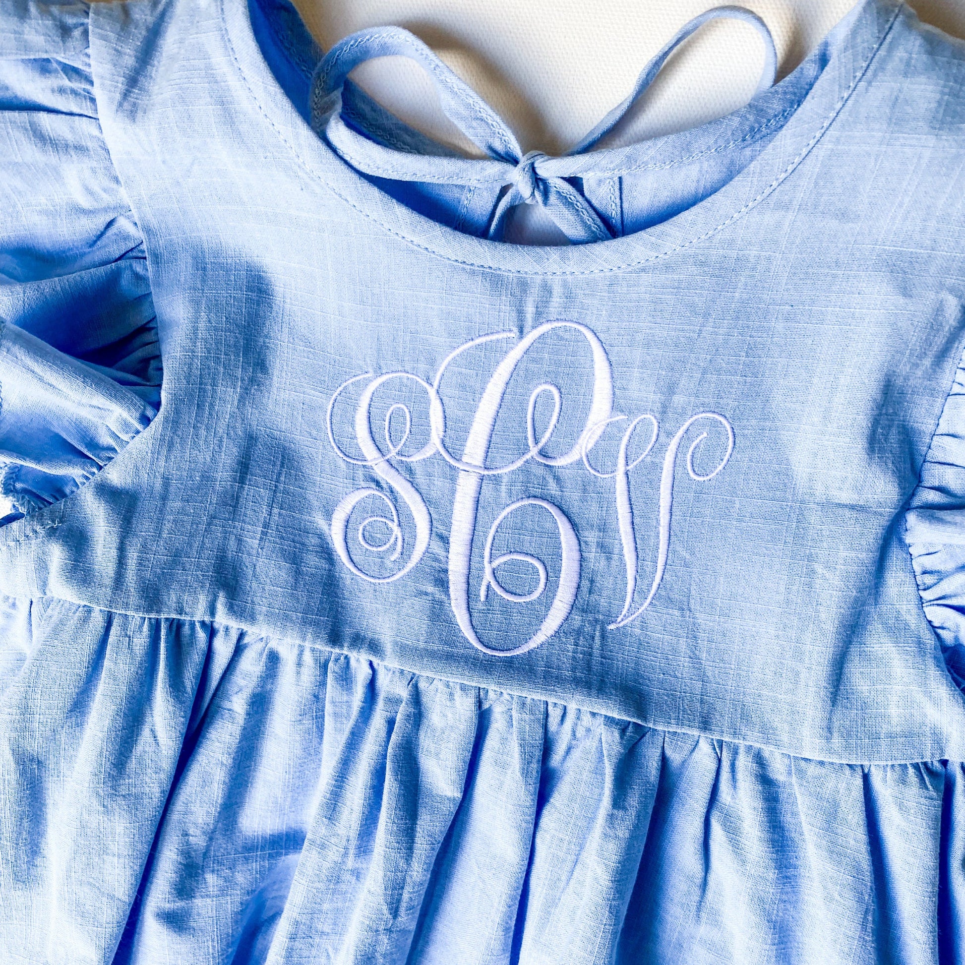 Personalized Embroidered Cotton Linen Dress for Girls - Savannah Creations