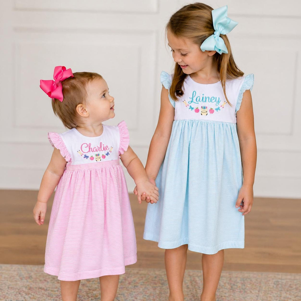 Personalized Embroidered Crayon Dress – Girls Back to School Outfit, Toddler Custom Name __etsy:7970457386
