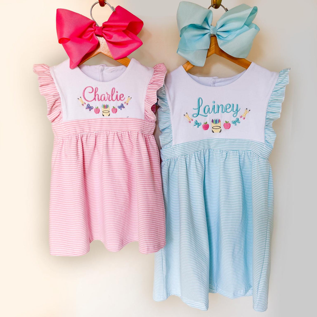 Personalized Embroidered Crayon Dress – Girls Back to School Outfit, Toddler Custom Name __etsy:7970446308