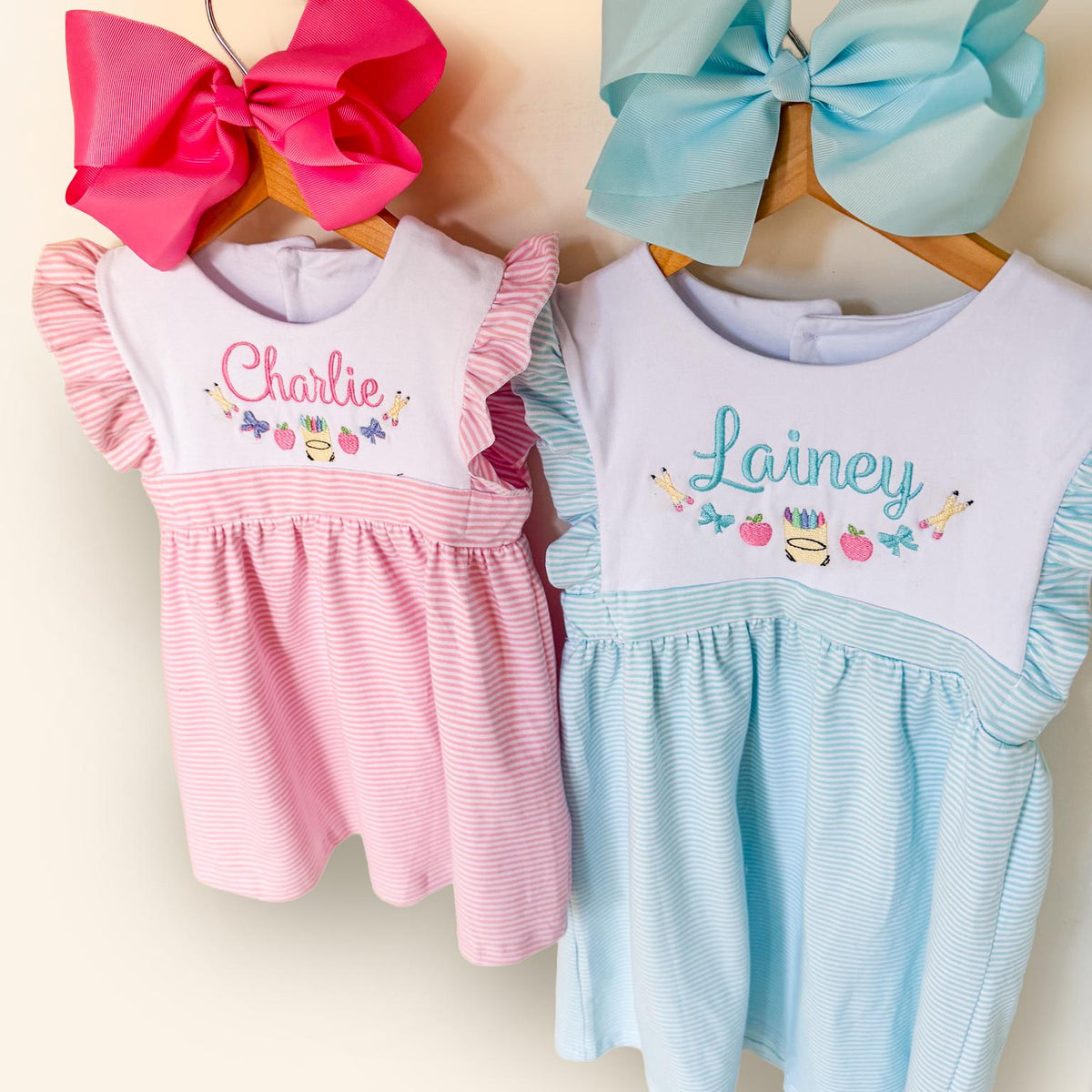 Personalized Embroidered Crayon Dress – Girls Back to School Outfit, Toddler Custom Name __etsy:8018396083