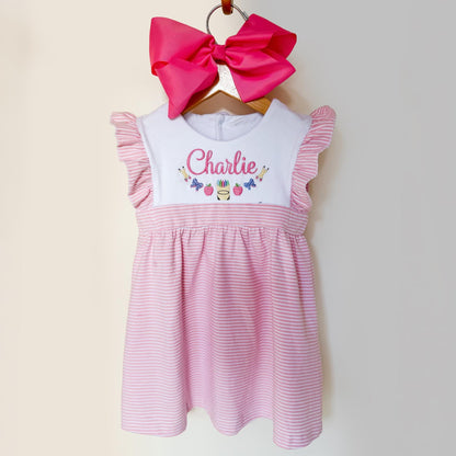 Personalized Embroidered Crayon Dress – Girls Back to School Outfit, Toddler Custom Name __etsy:7970446584
