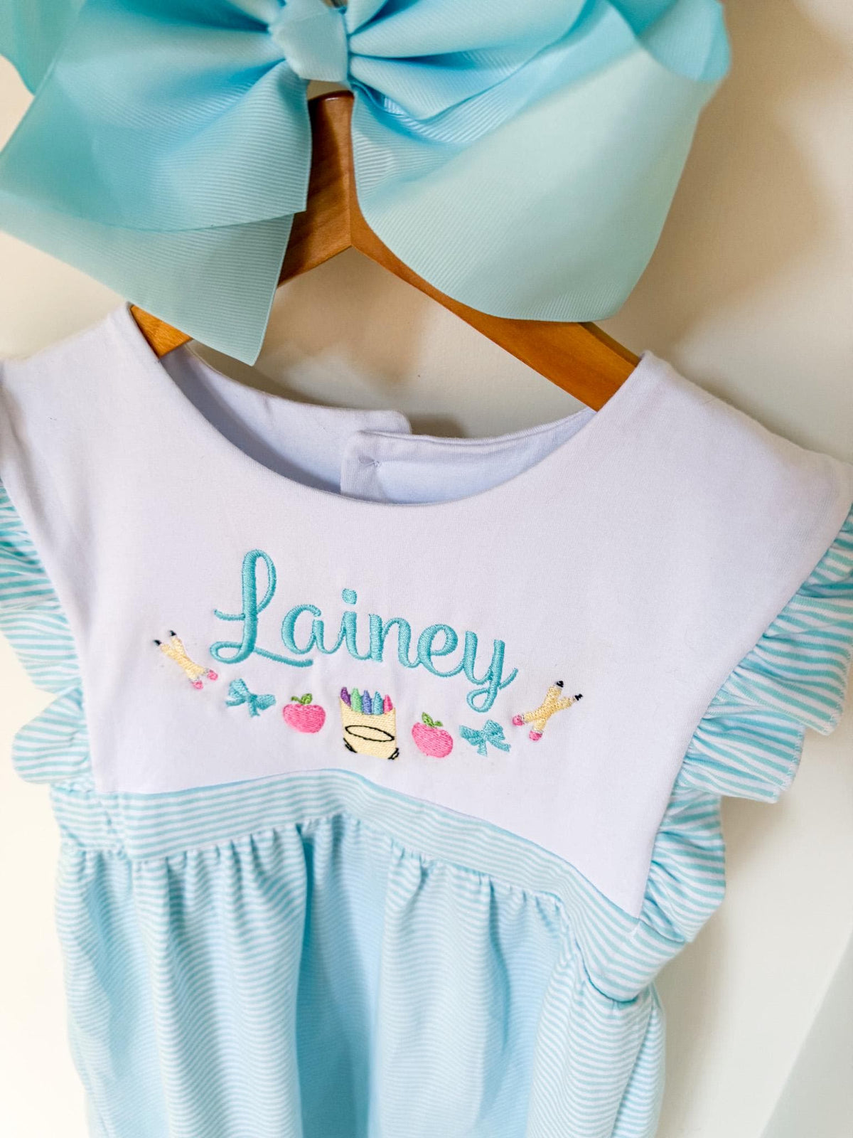 Personalized Embroidered Crayon Dress – Girls Back to School Outfit, Toddler Custom Name __etsy:7970452206