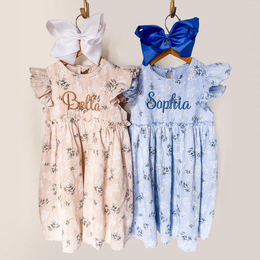 Personalized Floral Girls Dress | Monogrammed Spring & Easter Outfit | Custom Name Boutique Dress
