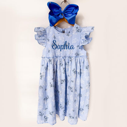Personalized Floral Girls Dress | Monogrammed Spring & Easter Outfit | Custom Name Boutique Dress