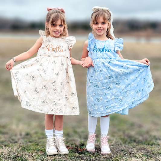 Personalized Floral Embroidered Dress for Girls - Savannah Creations