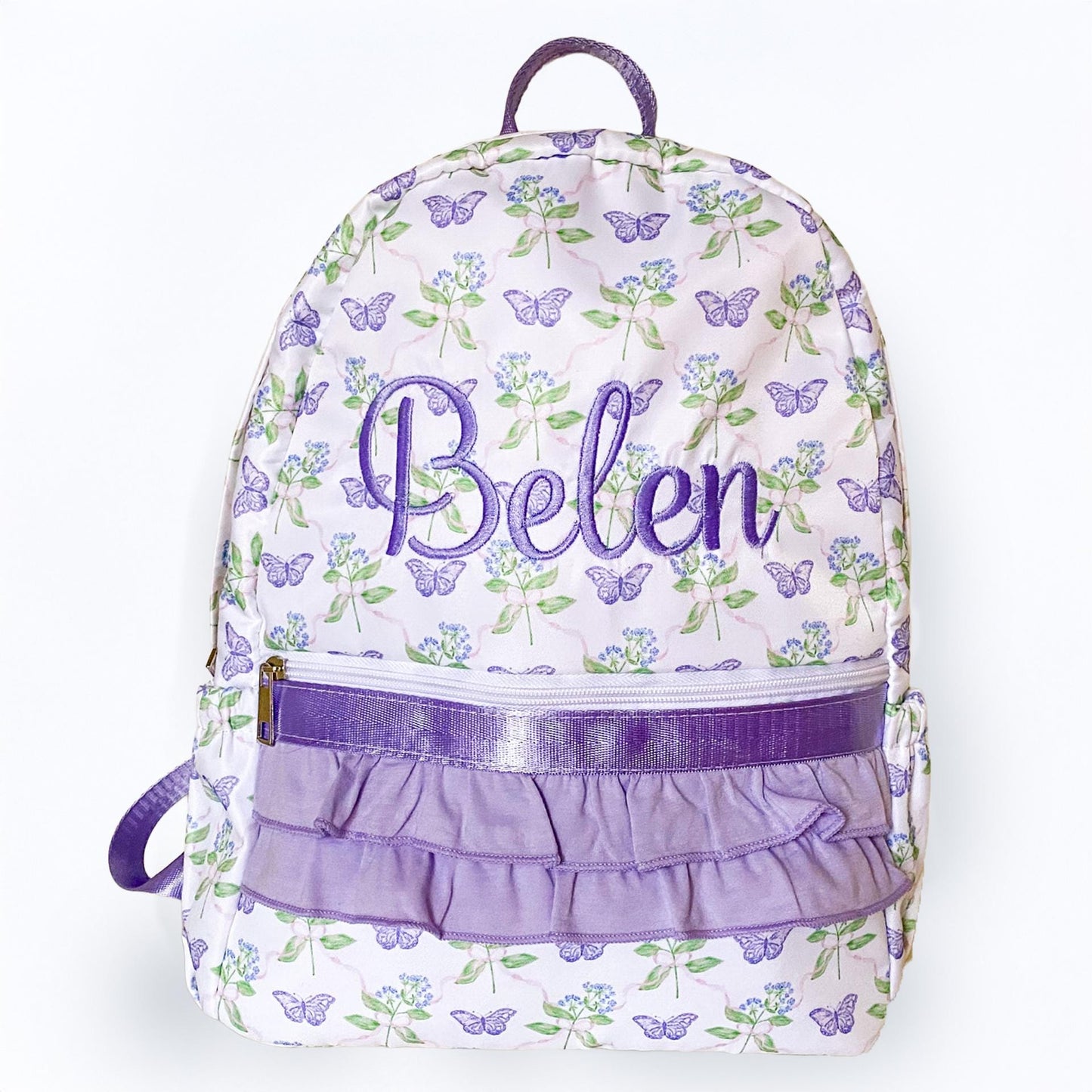 Girls Unicorn Butterfly Backpack, Floral Ruffle, Monogrammed