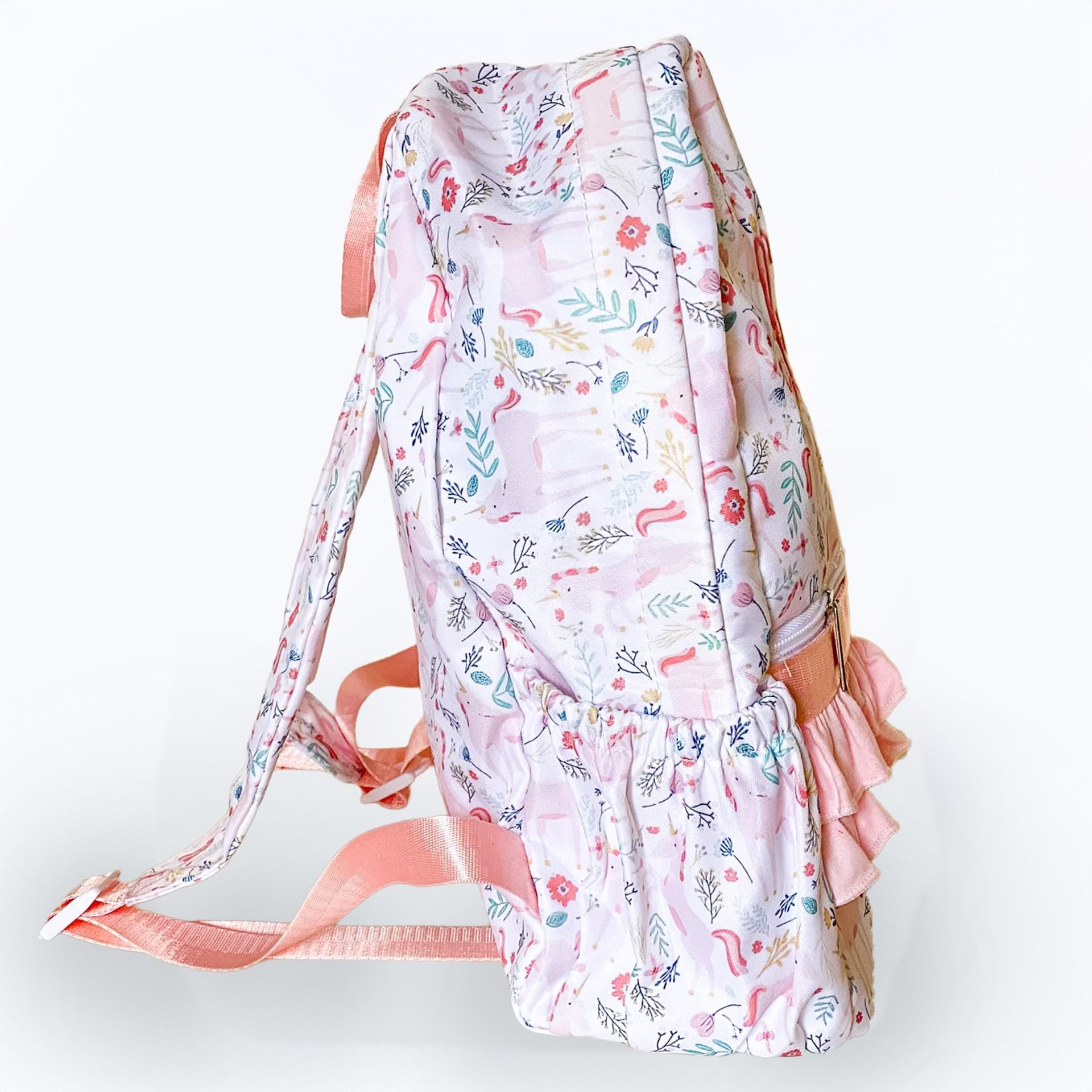 Girls Unicorn Butterfly Backpack, Floral Ruffle, Monogrammed