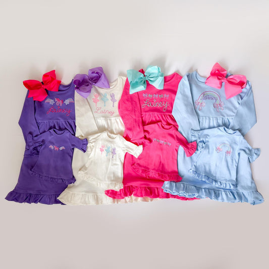 Girl and Doll Monogrammed Custom Matching Dress, Birthday Gift