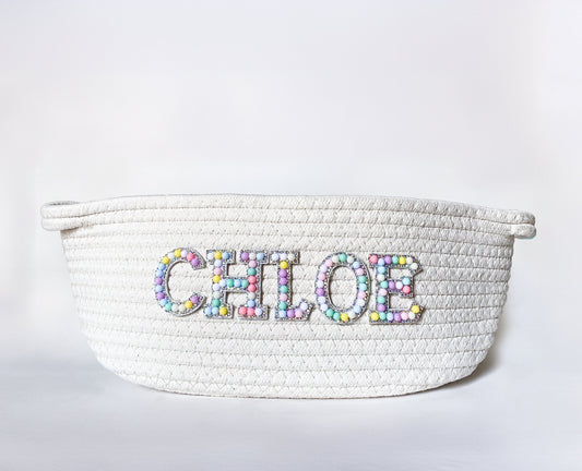 Monogrammed Cotton Rope Basket: Pastel Jewel Letter, Girl's Nursery Decor