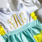 Personalized Girl's Monogrammed Dress with Matching Velvet Bow - Savannah Creations