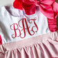 Personalized Girl's Monogrammed Dress with Matching Velvet Bow - Savannah Creations