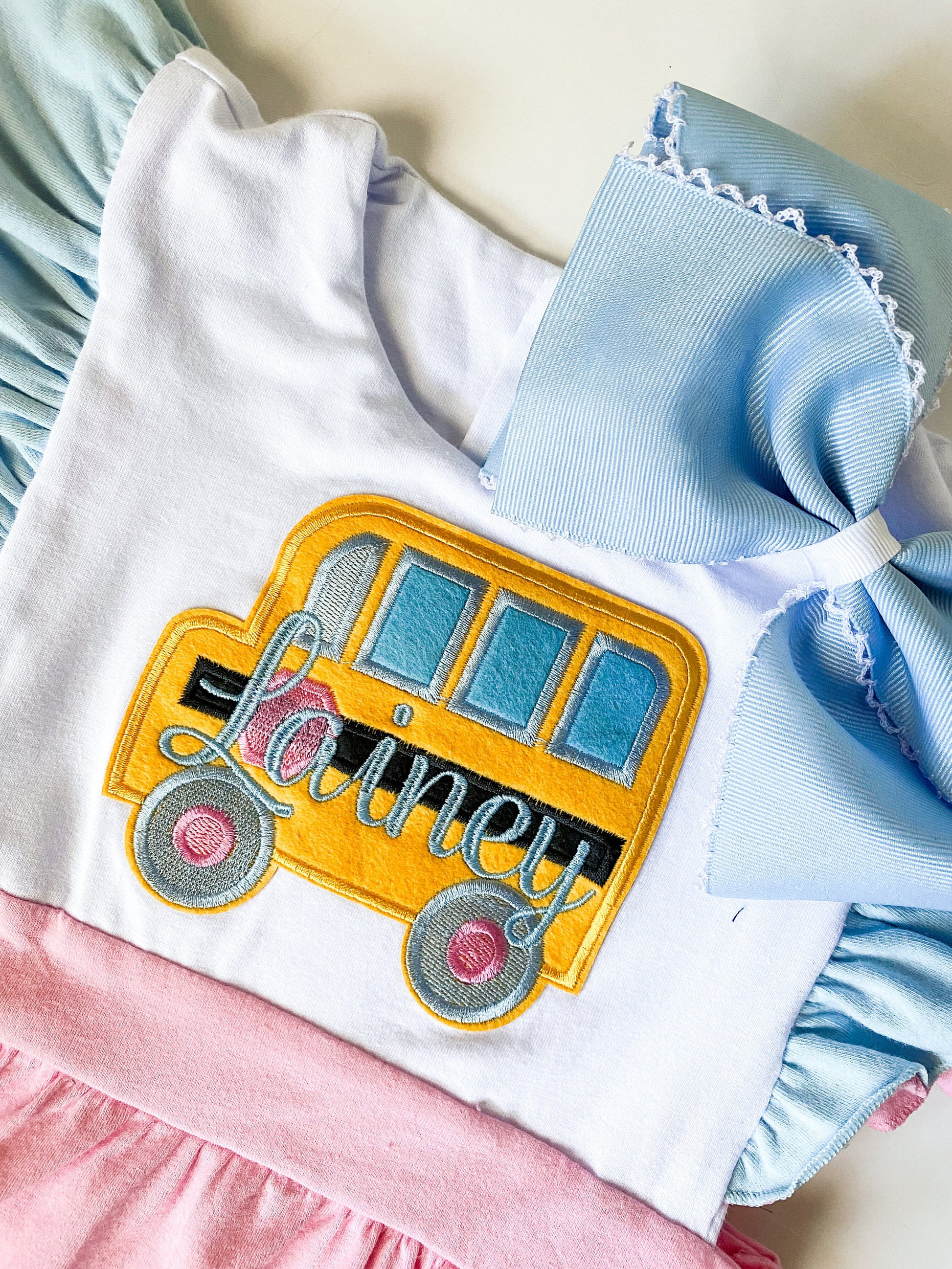Personalized Girl's School Bus Monogrammed Outfit Set - Savannah Creations