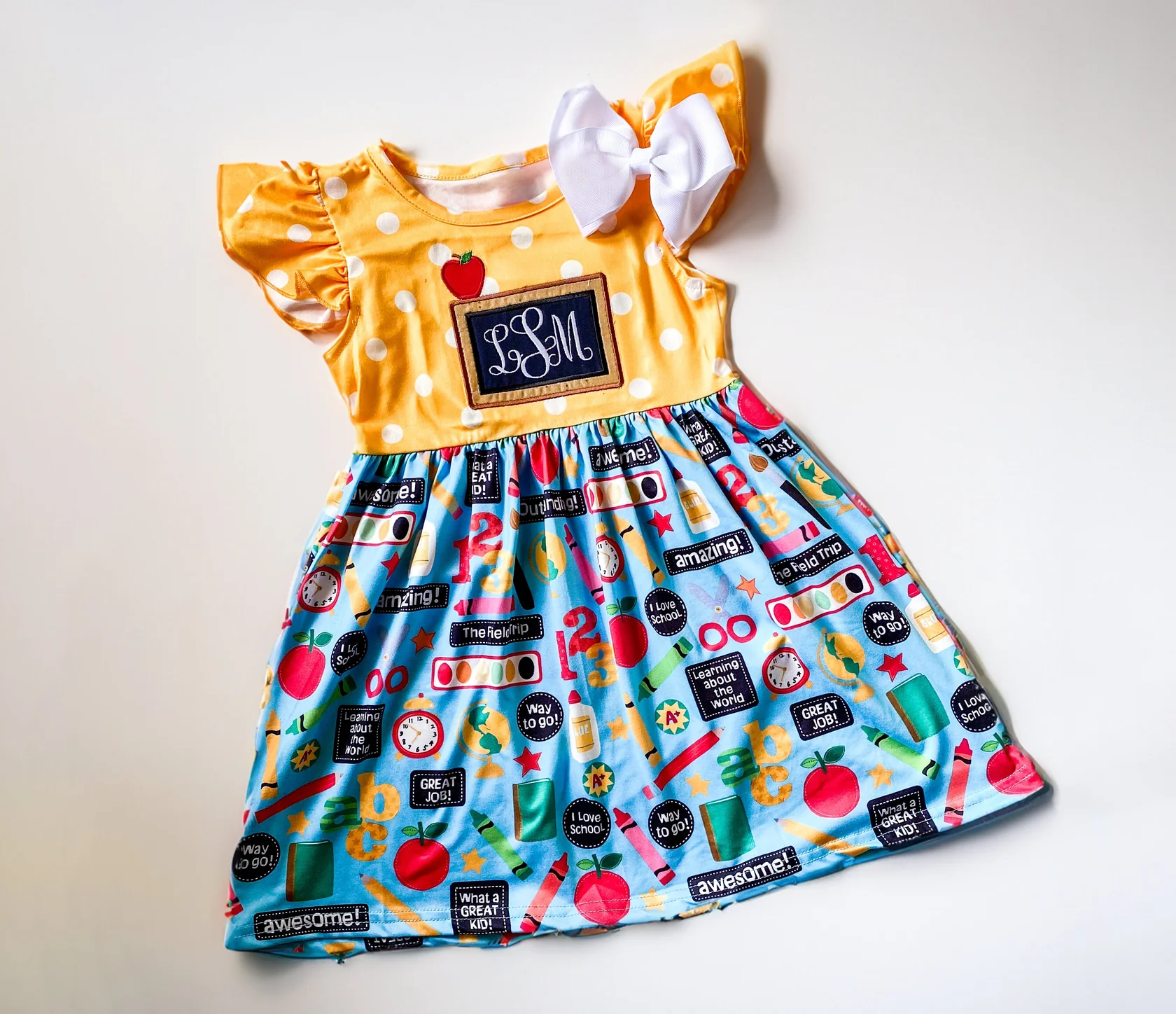 Personalized Girls' Back to School Dress & Bow Set - Savannah Creations