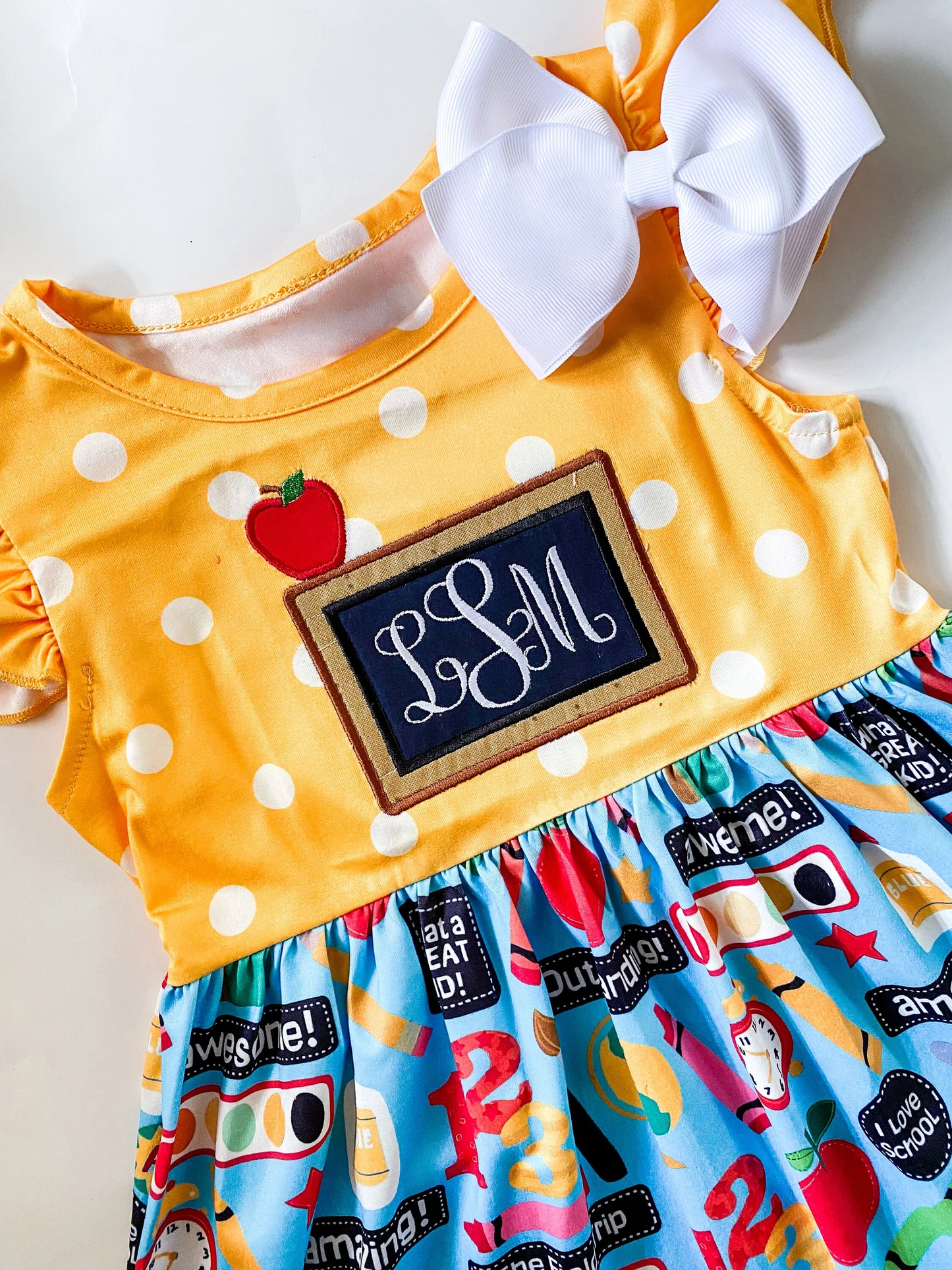 Personalized Girls' Back to School Dress & Bow Set - Savannah Creations
